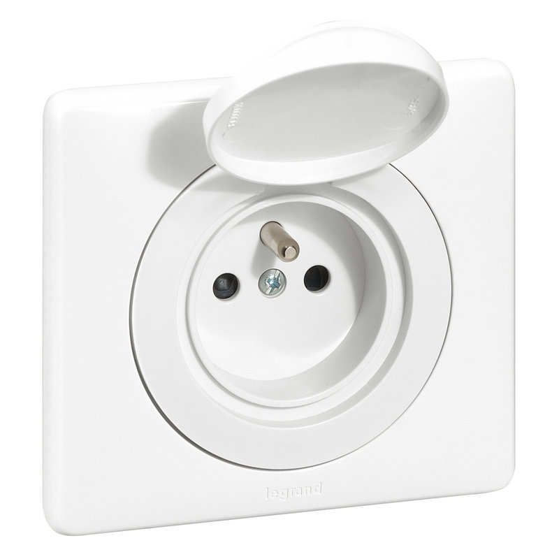 Legrand 099170 - Prise de courant avec terre Céliane Surface avec plaque étanche - blanc
