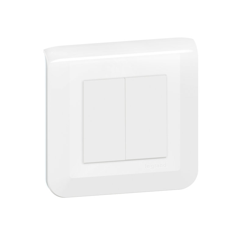 Legrand 099201 - Double interrupteur ou va-et-vient Mosaic 10A blanc complet avec plaque