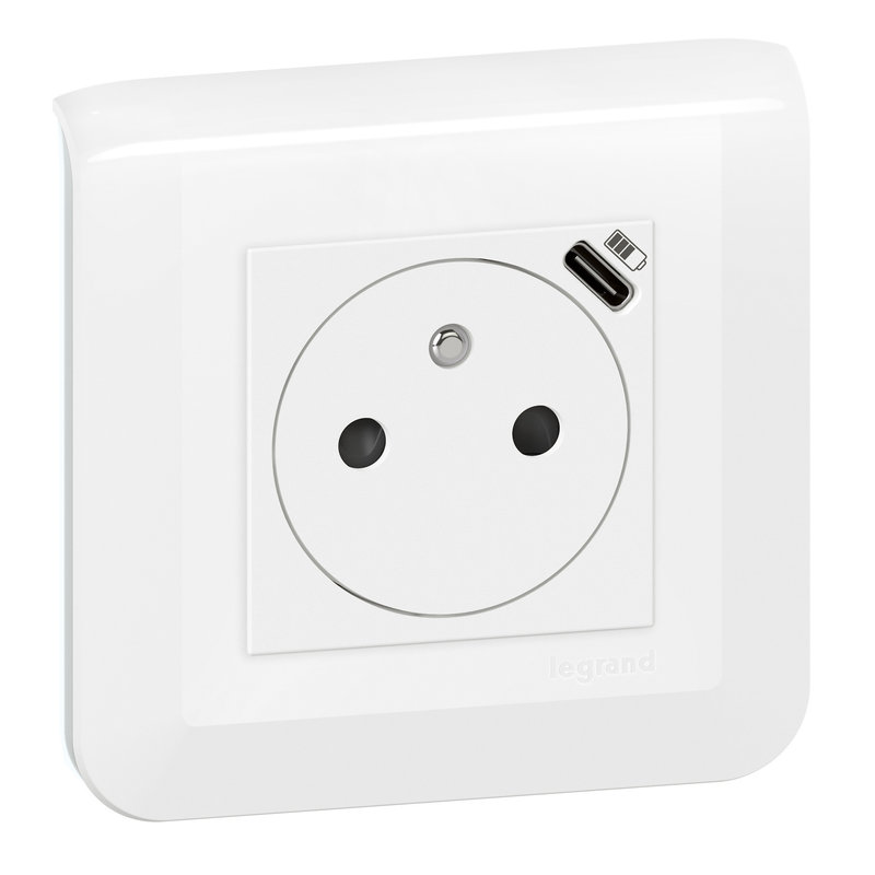 Legrand 099209 - Prise de courant Surface Mosaic avec chargeur Type-C 2 modules - blanc