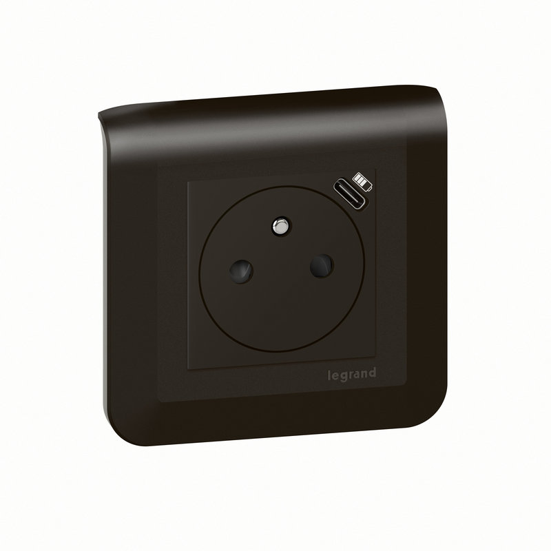 Legrand 099449 - Prise de courant Surface Mosaic avec chargeur Type-C 2 modules - noir mat