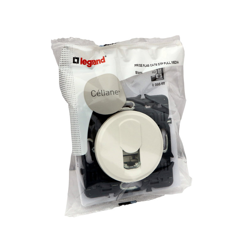 Legrand 099509 - Prise RJ45 multimédia Céliane catégorie6 STP livrée avec enjoliveur blanc