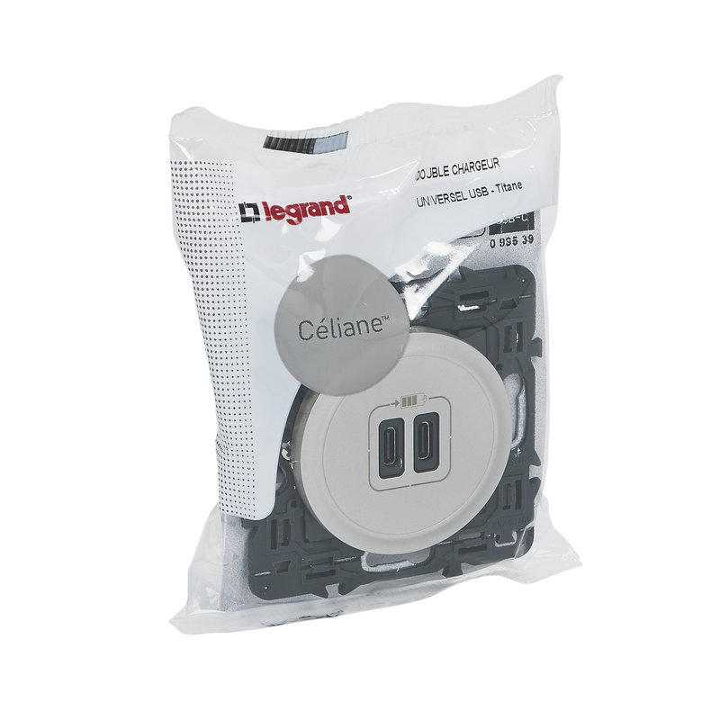 [LEG-099539] Legrand 099539 - Prise double USB Type-C Céliane 3A - titane