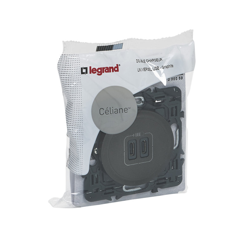 Legrand 099559 - Prise double USB Type-C Céliane 3A - graphite