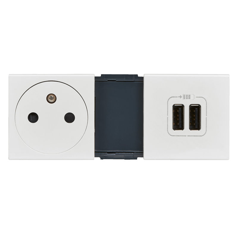 Legrand 099605 - Prise Surface + chargeur 2 USB Type-A Mosaic précâblée 5 modules - blanc