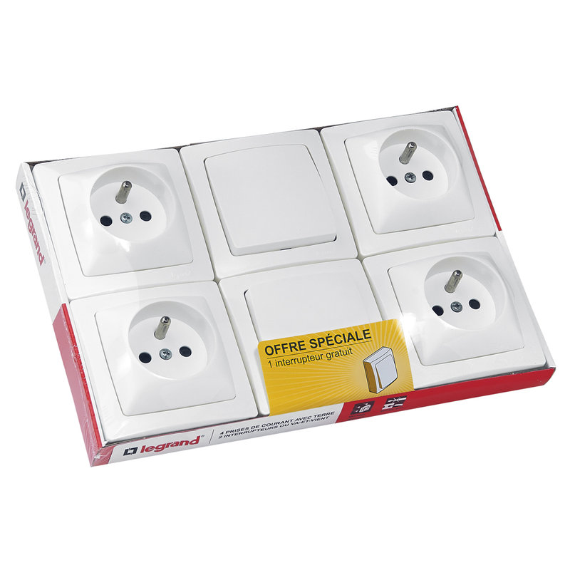 Legrand 100600 - Lot 2 interrupteurs ou va-et-vient + 4 prises de courant Appareillage saillie