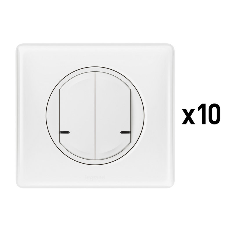 Legrand 100065 - Lot de 10 interrupteurs doubles connectés Céliane with Netatmo - blanc