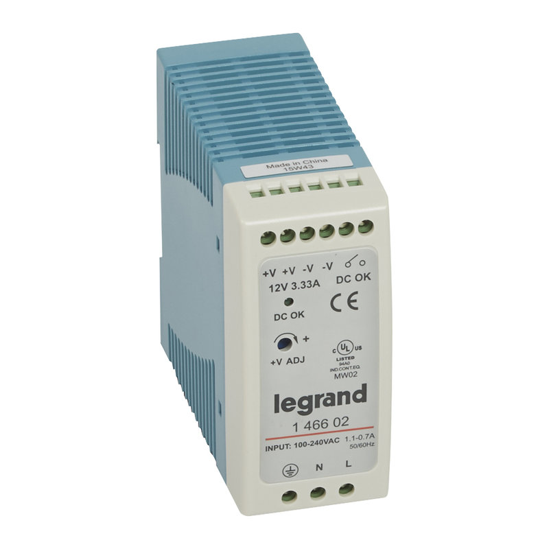 Legrand 146602 - Alimentation stabilisée découpage mono entrée 100V~ à 240V~ et sortie 12V= - 40W
