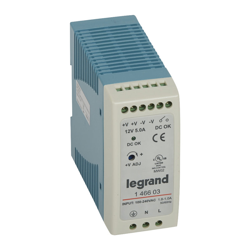 Legrand 146603 - Alimentation stabilisée découpage mono entrée 100V~ à 240V~ et sortie 12V= - 60W