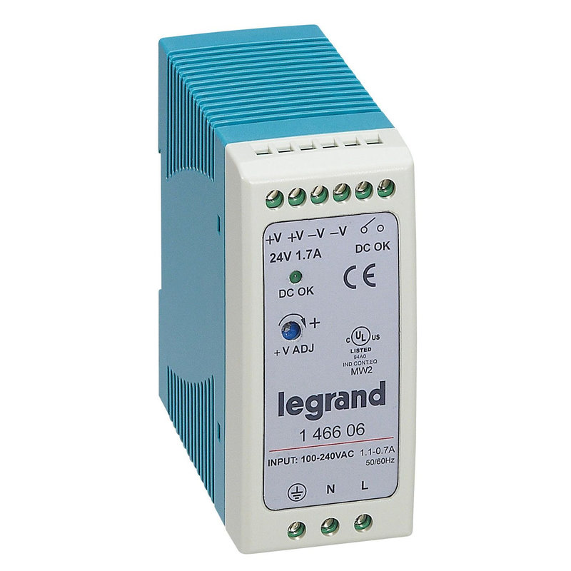 Legrand 146606 - Alimentation stabilisée à découpage monophasée entrée 100-240V~/sortie 24V= 40W