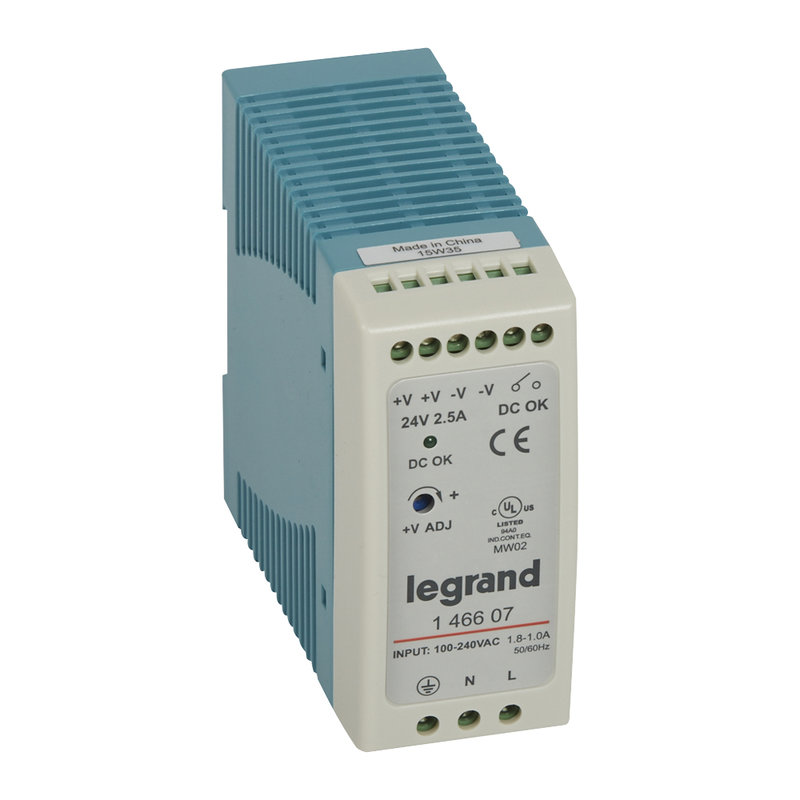 Legrand 146607 - Alimentation stabilisée découpage mono entrée 100V~ à 240V~ et sortie 24V= - 60W