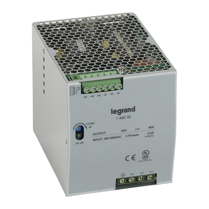 Legrand 146636 - Alimentation stabilisée à découpage triphasée 3x380 à 3x500V~/sortie 24V= - 960W