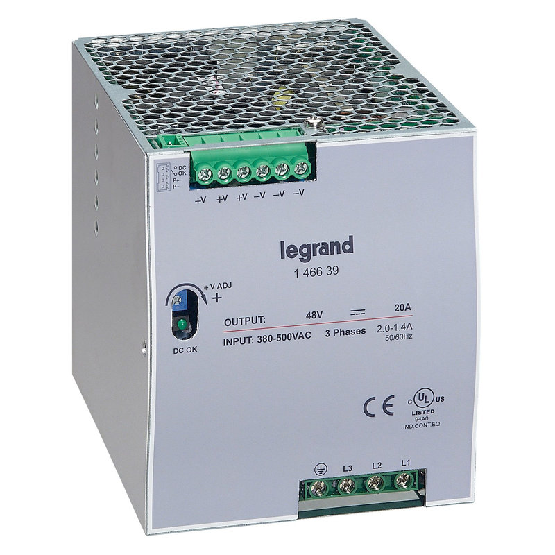 Legrand 146639 - Alimentation stabilisée à découpage triphasée 3x380 à 3x500V~/sortie 48V= - 960W