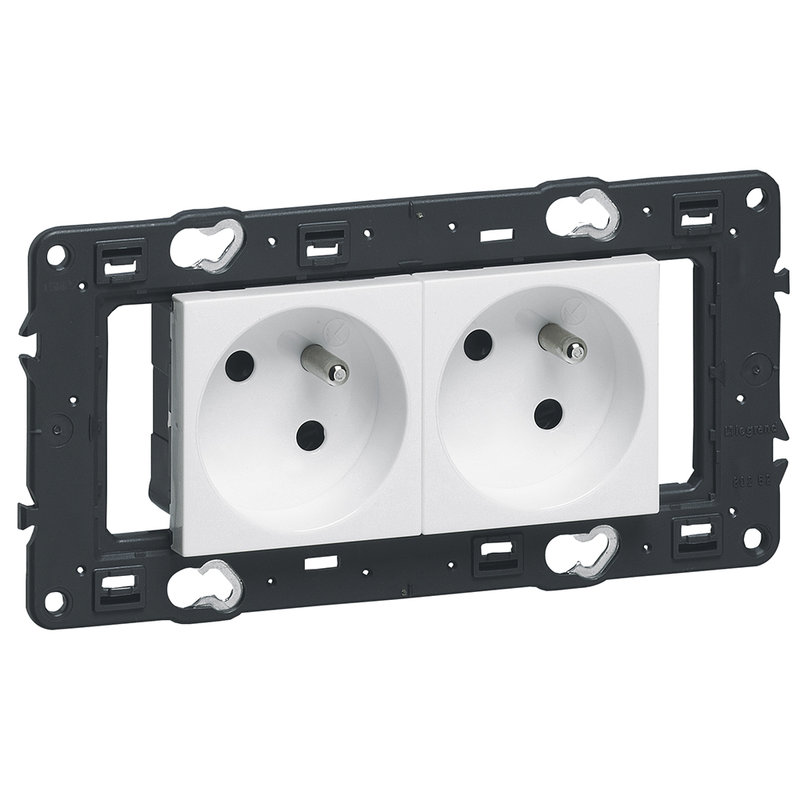 Legrand 200020 - Double prise précâblée avec plaque Mosaic + boite à encastrer - blanc