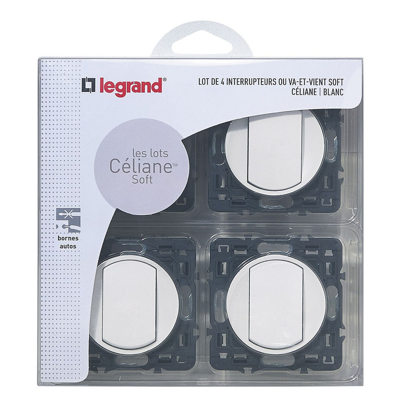 Legrand 200262 - Lot de 4 interrupteurs ou va-et-vient Céliane Soft - blanc