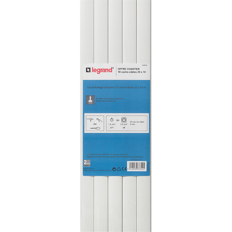 Legrand 200890 - Lot de 10 cache-câbles de section 20x10mm
