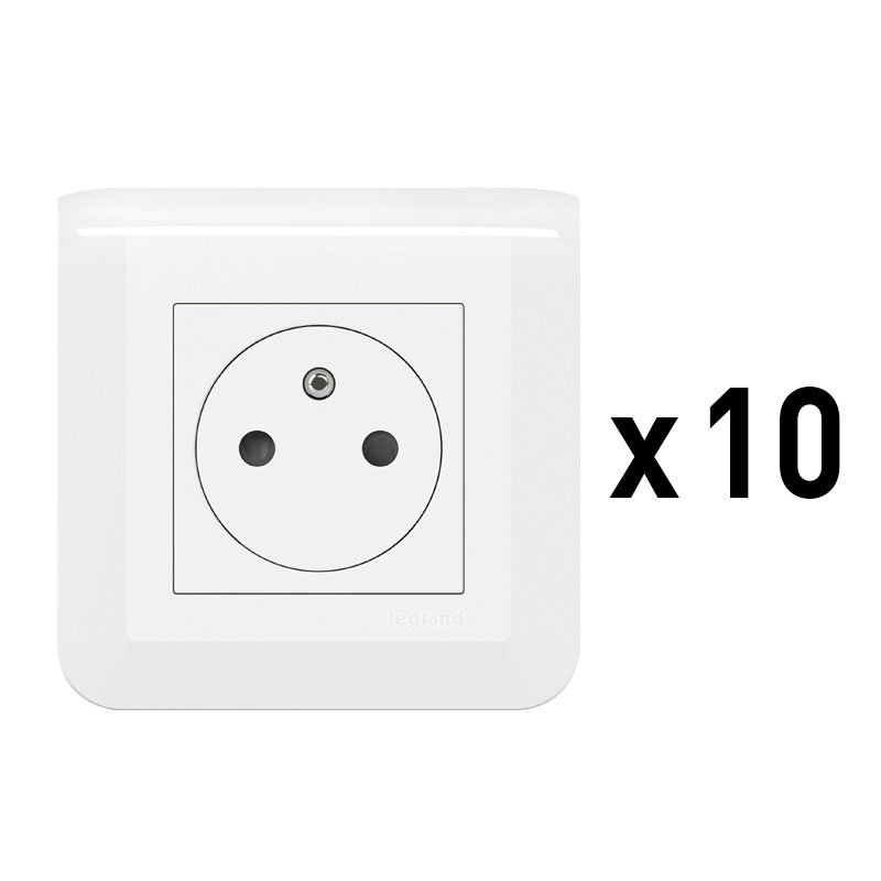 Legrand 200085 - Lot de 10 prises de courant Surface Mosaic complet à vis - blanc