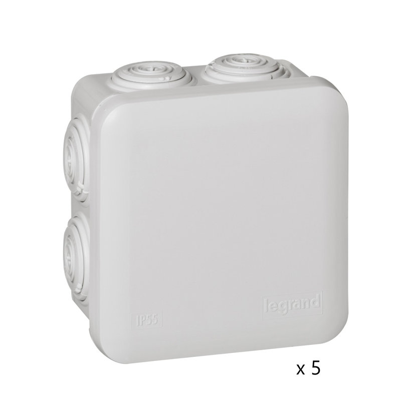 Legrand 200159 - Lot de 5 boîtes de dérivation étanche Plexo 80x80mm