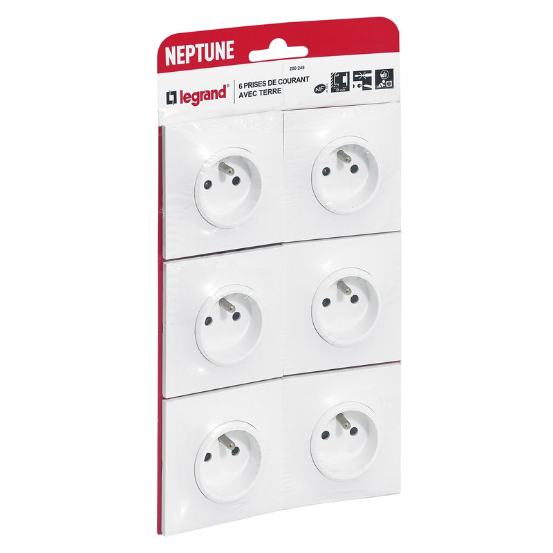 Legrand 200248 - Lot de 6 prises de courant avec terre Neptune - blanc