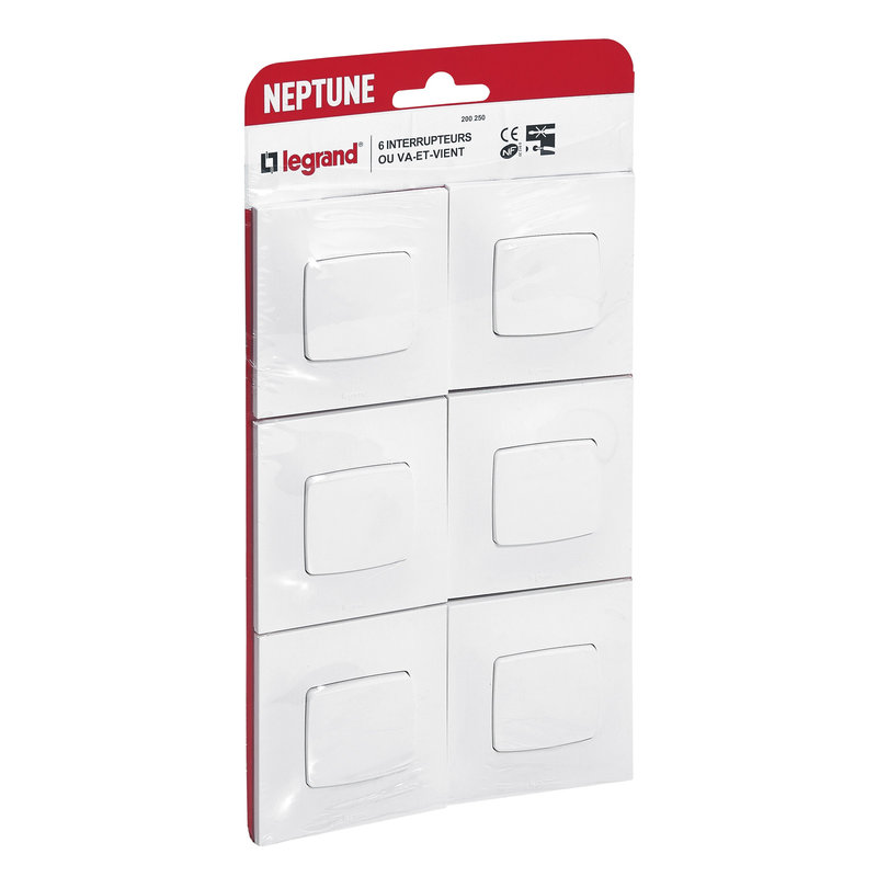 Legrand 200250 - Lot de 6 interrupteurs ou va-et-vient Neptune - blanc