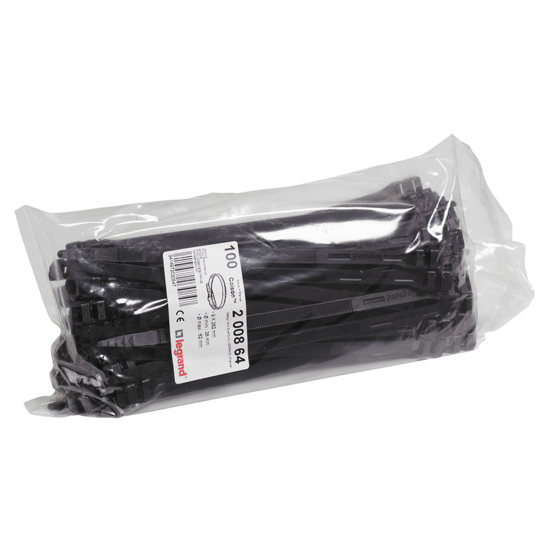 Legrand 200864 - Lot de 100 colliers Colson SP largeur 9mm - longueur 262mm - noir