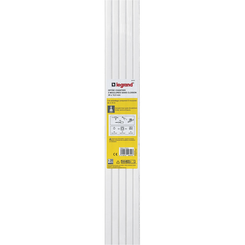 Legrand 200891 - Lot de 5 moulures de 20x12,5mm sans cloison
