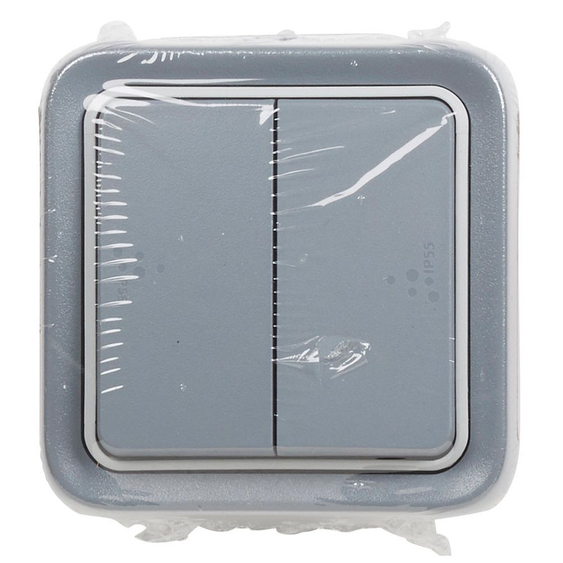 Legrand 069905 - Double interrupteur ou va-et-vient Plexo saillie - Gris