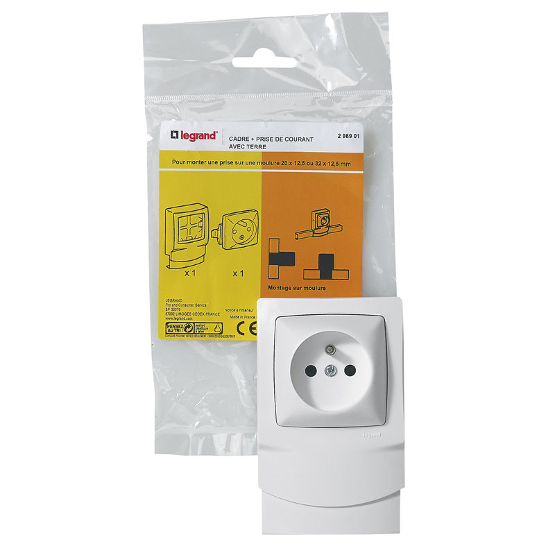 Legrand 298901 - Cadre saillie 1 poste avec prise de courant pour moulure 12,5mm
