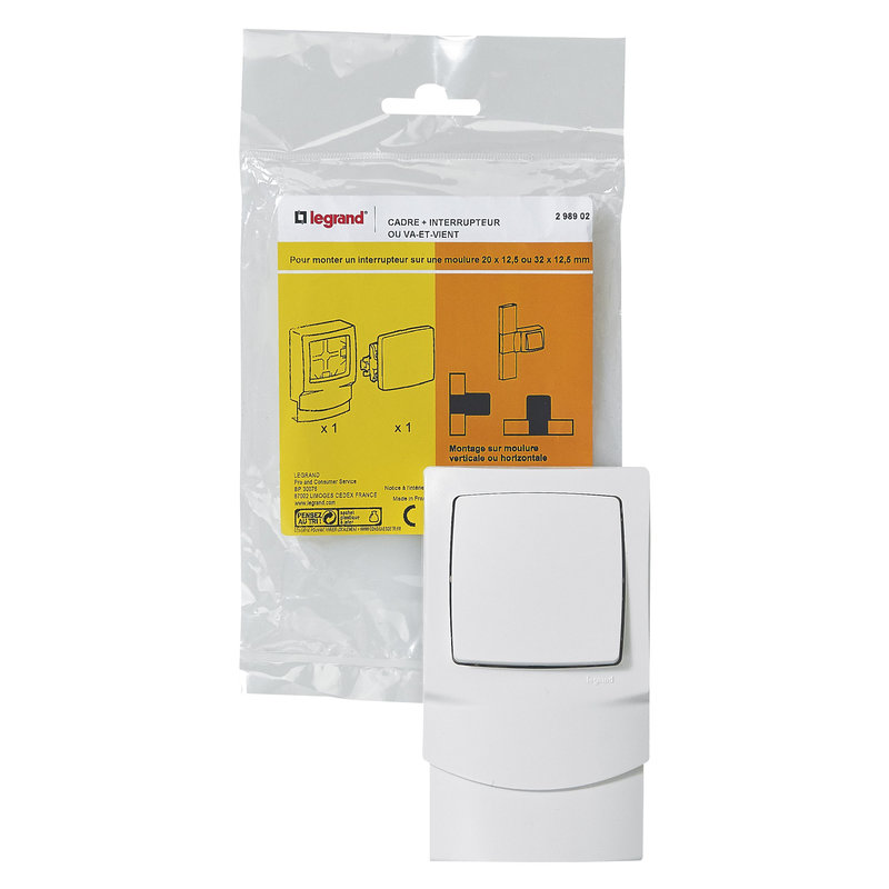 Legrand 298902 - Cadre saillie 1 poste avec interrupteur pour moulure 12,5mm