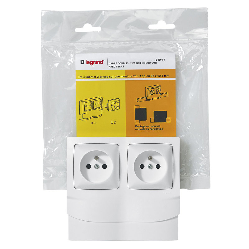Legrand 298903 - Cadre saillie 2 postes avec 2 prises de courant pour moulure 12,5mm