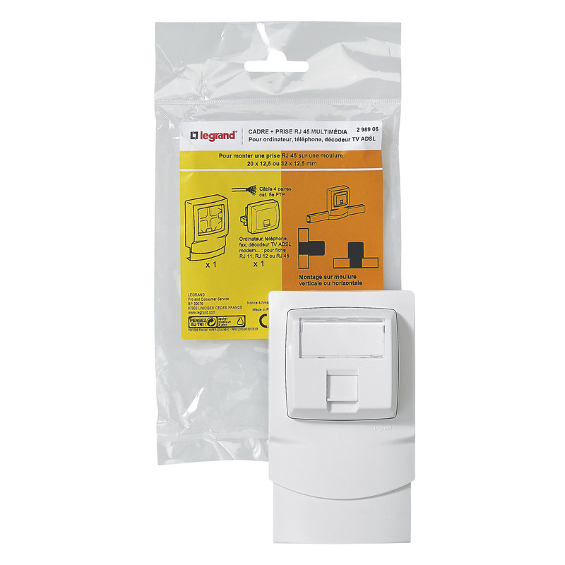 Legrand 298906 - Cadre saillie 1 poste avec prise RJ45 pour moulure 12,5mm