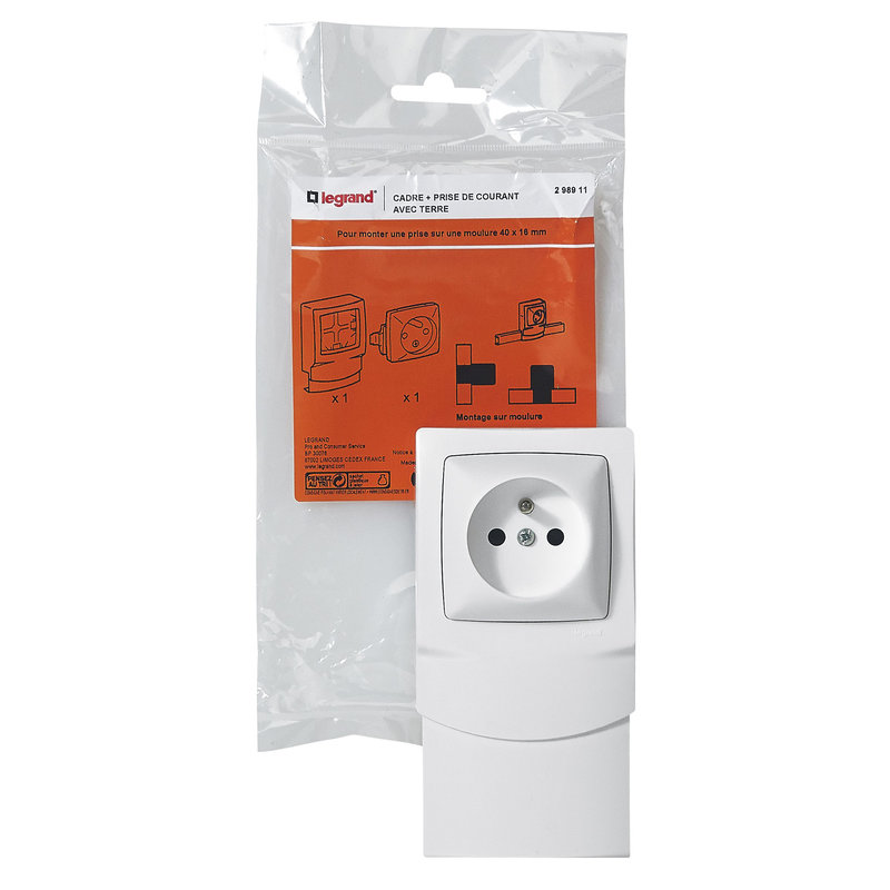 Legrand 298911 - Cadre saillie 1 poste avec prise de courant pour moulure 16mm