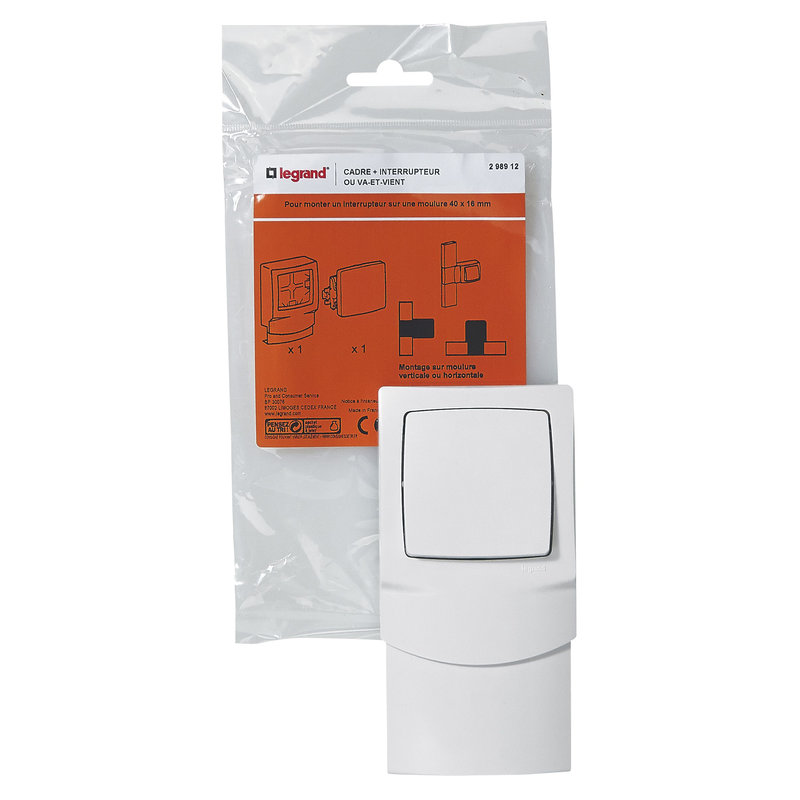 Legrand 298912 - Cadre saillie 1 poste avec interrupteur pour moulure 16mm