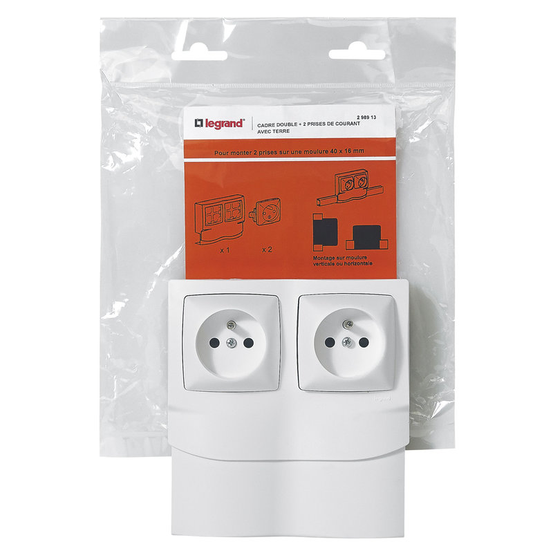 Legrand 298913 - Cadre saillie 2 postes avec 2 prises de courant pour moulure 16mm