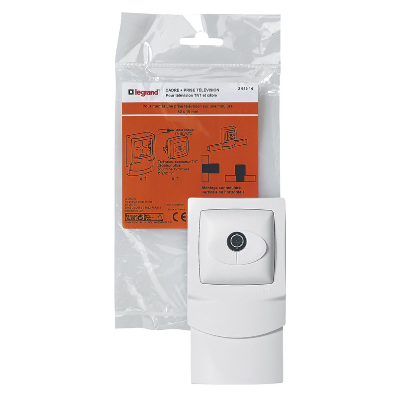 Legrand 298914 - Cadre saillie 1 poste avec prise télévision pour moulure 16mm