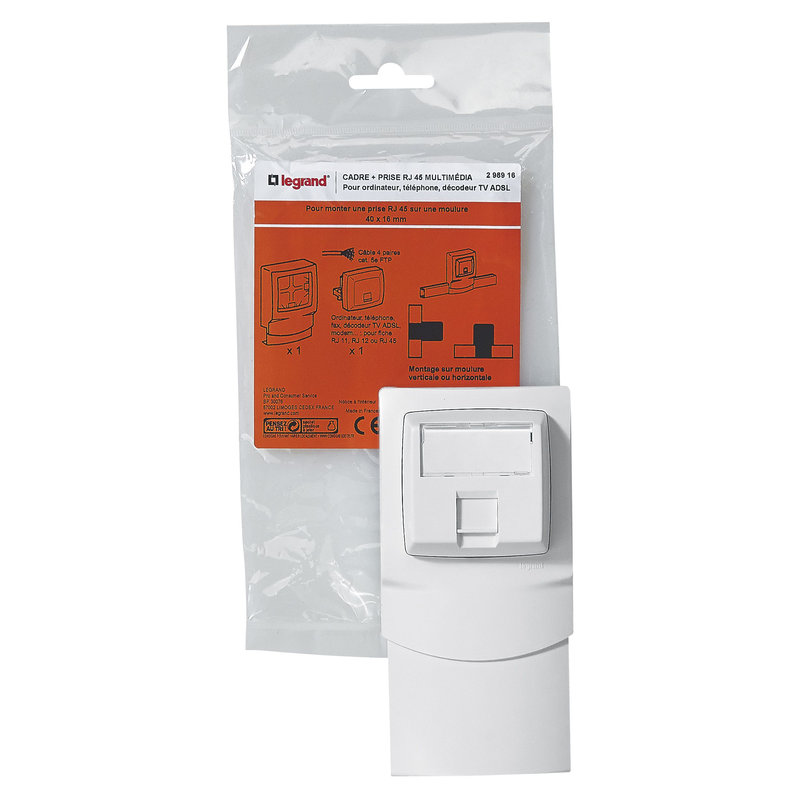 Legrand 298916 - Cadre saillie 1 poste avec prise RJ45 pour moulure 16mm