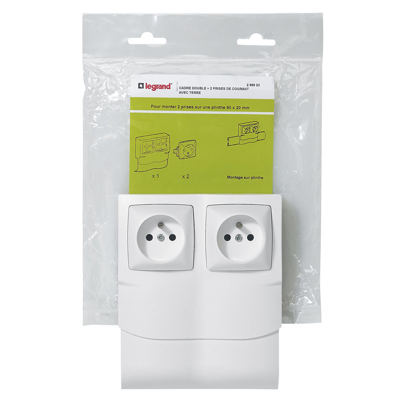 Legrand 298923 - Cadre Appareillage saillie 2 postes avec 2 prises de courant pour plinthe