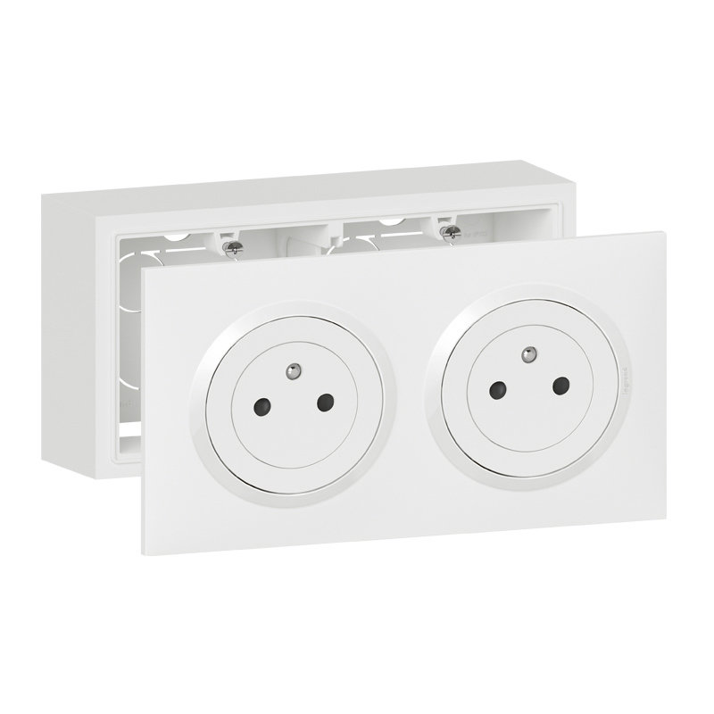 Legrand 300403 - Kit double prise 2P+T Surface dooxie 16A précâblées avec cadre saillie - blanc