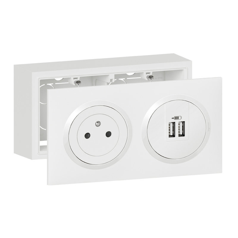 Legrand 300410 - Kit prise Surface + chargeur 2 USB TypeA dooxie 3A avec cadre saillie - blanc
