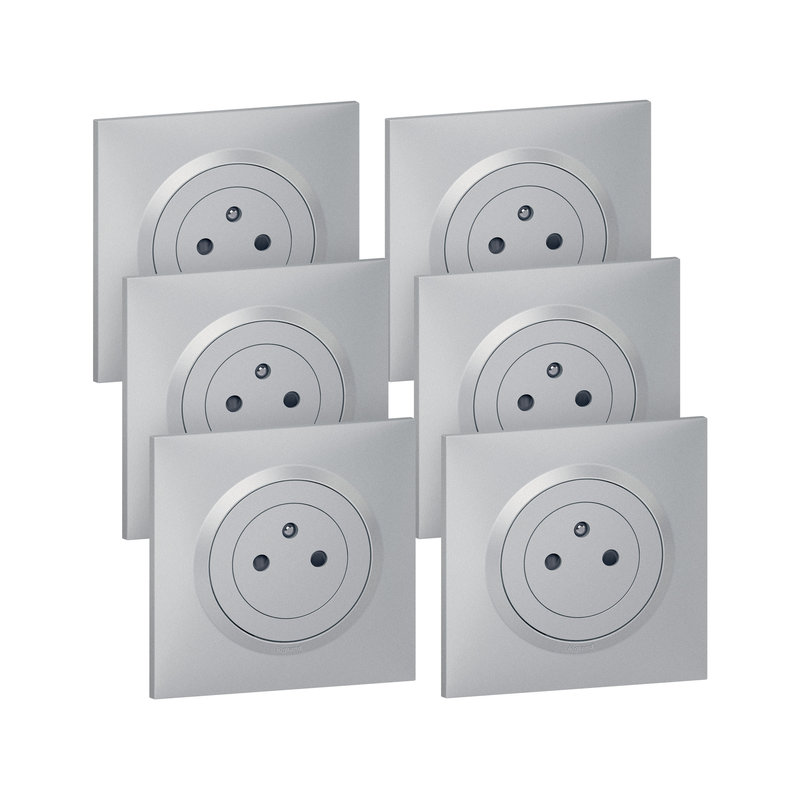 Legrand 300433 - Lot de 6 prises de courant 2P+T Surface dooxie complet - aluminium