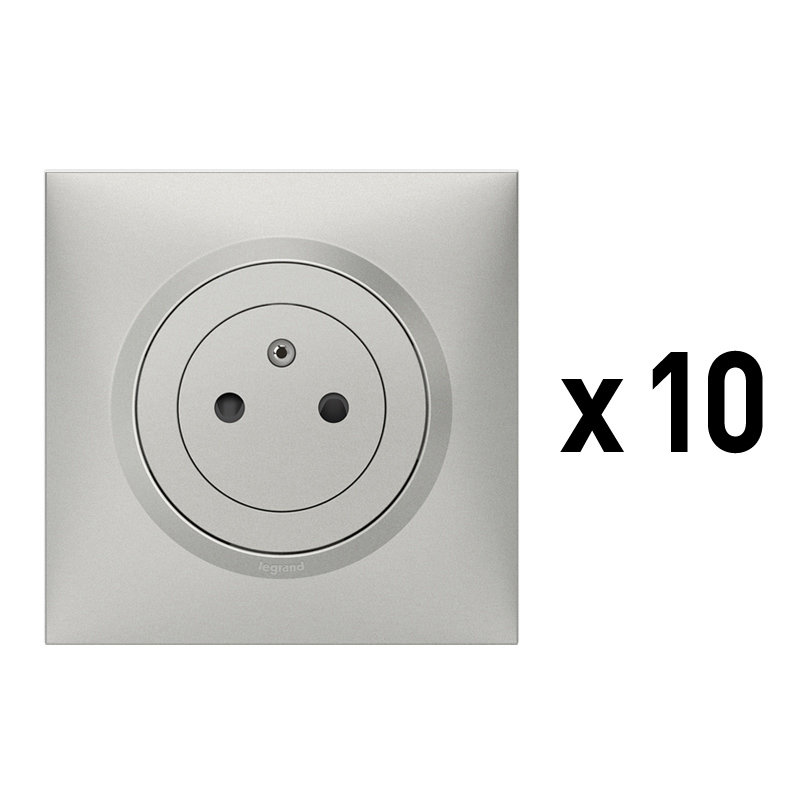 Legrand 300441 - Lot de 10 prises de courant 2P+T Surface dooxie complet - aluminium