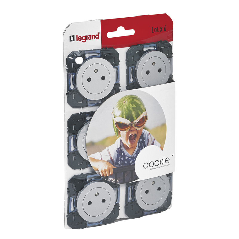 Legrand 300454 - Lot de 6 prises de courant avec terre Surface dooxie - aluminium