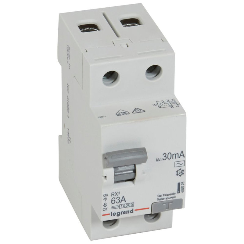 Legrand 402026 - Interrupteur différentiel RX 2P 230V~ 63A typeAC 30mA - 2 modules