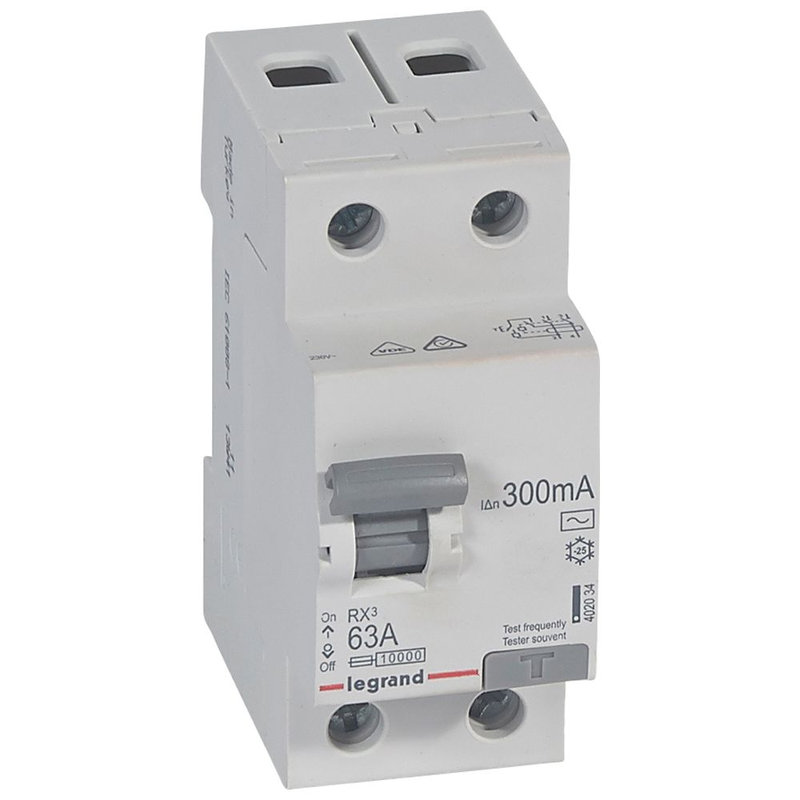 Legrand 402034 - Interrupteur différentiel RX 2P 230V~ 63A typeAC 300mA - 2 modules