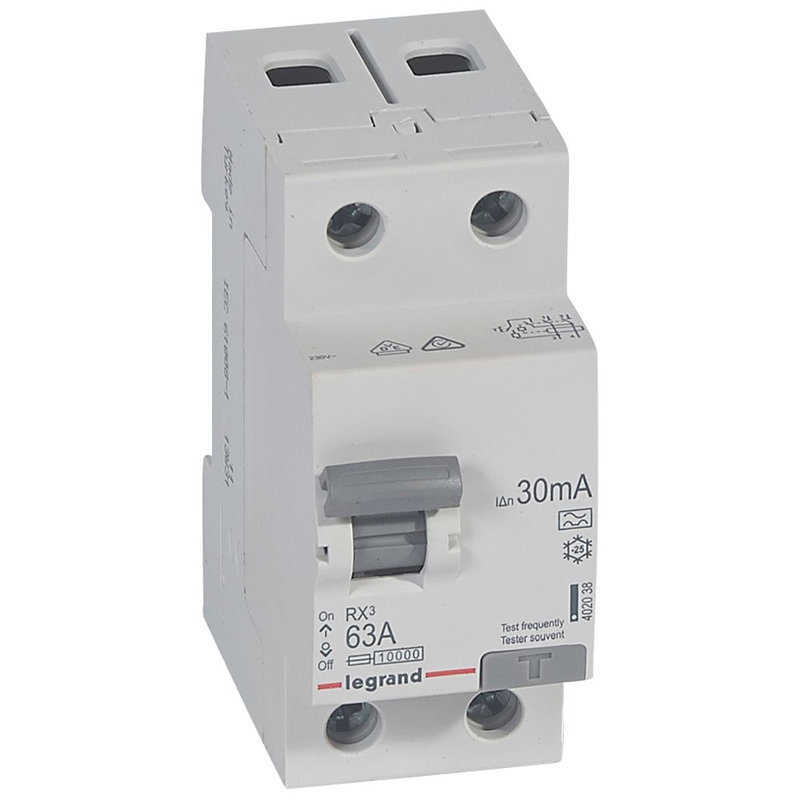 Legrand 402038 - Interrupteur différentiel RX 2P 230V~ 63A typeA 30mA - 2 modules