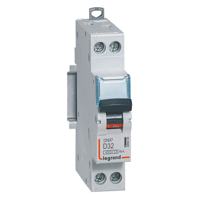 Legrand 406805 - Disjoncteur DNX³ 4500 - vis/vis - U+N 230V~ 32A - 4,5 kA - courbe D - 1 module