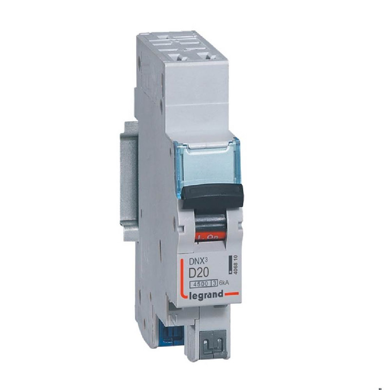 Legrand 406810 - Disjoncteur DNX³ 4500 - auto/auto - U+N 230V~ 20A - 4,5kA - courbe D - 1 module