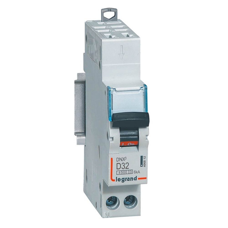 Legrand 406812 - Disjoncteur DNX³ 4500 - auto/auto - U+N 230V~ 32A - 4,5kA - courbe D - 1 module