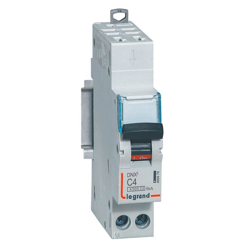 Legrand 406878 - Disjoncteur DNX³ 4500 - auto/vis - U+N 230V~ 4A - 6kA - courbe C - 1 module
