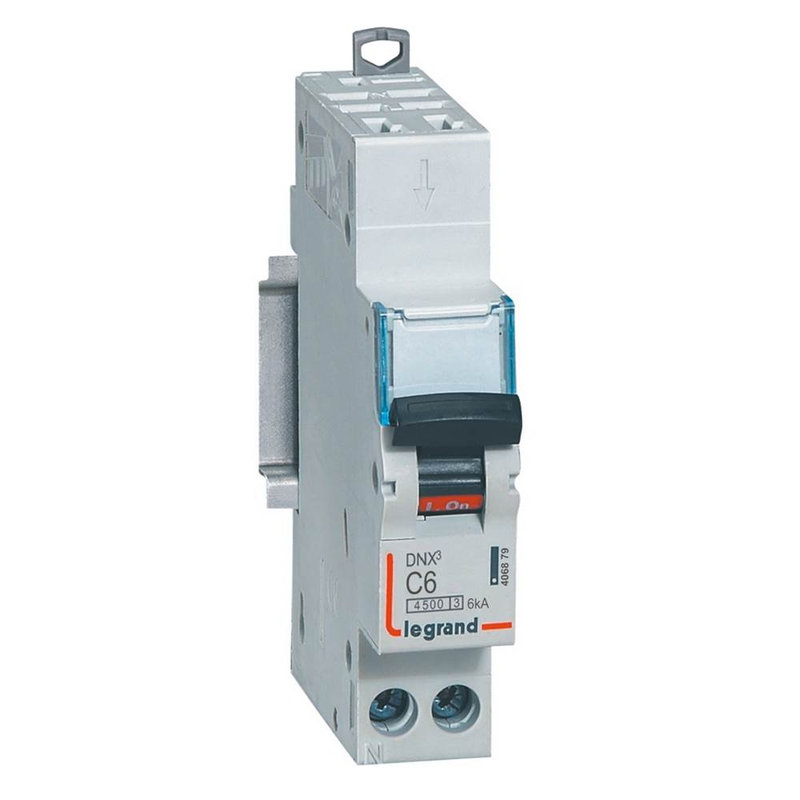 Legrand 406879 - Disjoncteur DNX³ 4500 - auto/vis - U+N 230V~ 6A - 6kA - courbe C - 1 module