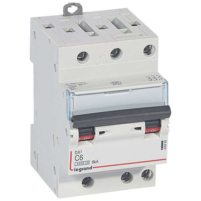 Legrand 406888 - Disjoncteur DX³4500 6kA bornes à vis 3P 400V~ 6A courbe C - 3 modules